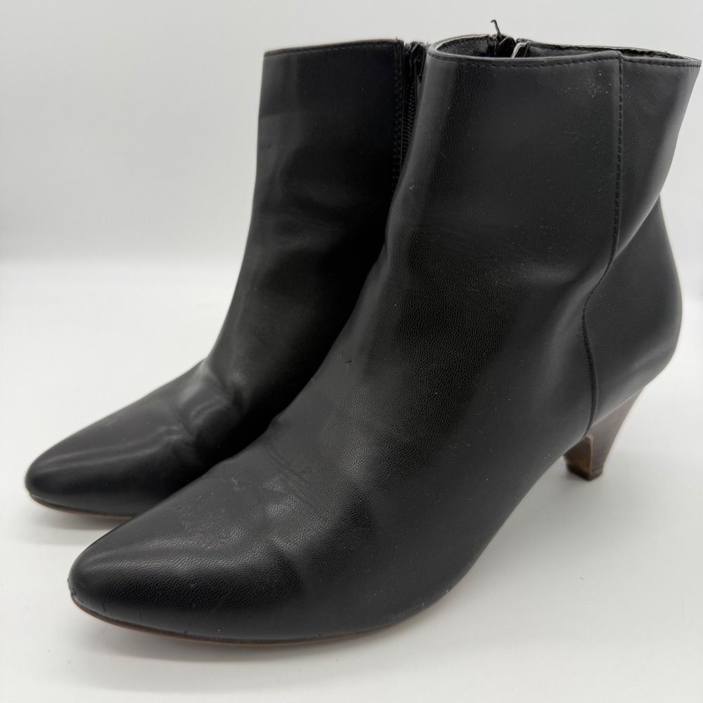 Loft Outlet Womens 8M Black Pointed Toe Kitten Heel Ankle Booties Side Zip